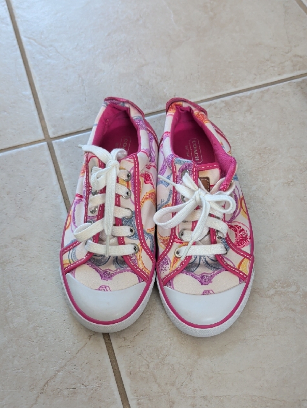 Coach Pink Multicolor Signature Lace-Up Sneakers Barrett Poppy Size 7 Women's - Picture 3 of 12